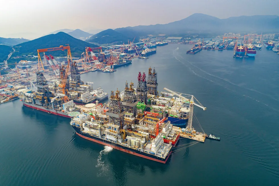 Under construction: part of the claimed damages relate to delays in receiving payment for, and in delivering, ships. Pictured are drillships at Daewoo Shipbuilding & Marine Engineering in South Korea.