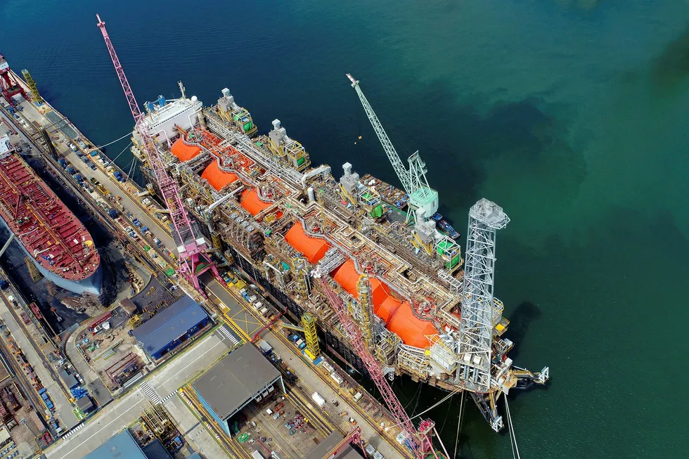 Under way: the Hilli Episeyo FLNG vessel is being converted at Keppel Shipyard
