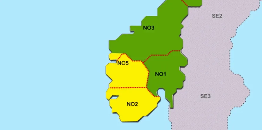 Statnett markerte i går NO2 og NO5 med en gul farge som betyr at de anser kraftsituasjonen som stram. Sist det skjedde var i 2017.