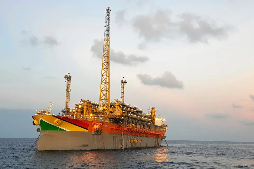 Flare concerns: the Liza Destiny floating production, storage and offloading unit taking up position on the Liza field on Guyana's Stabroek block