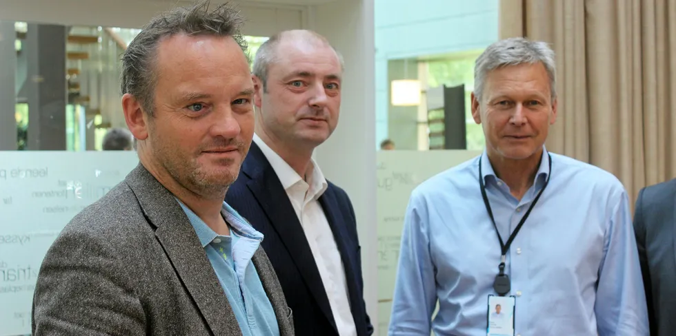 F.v.: Geir Ove Ystmark (Sjømat Norge), Robert Eriksson (Sjømatbedriftene) og Petter Arnesen (Norsk Industri). Arnesen har ikke noe med denne saken å gjøre.