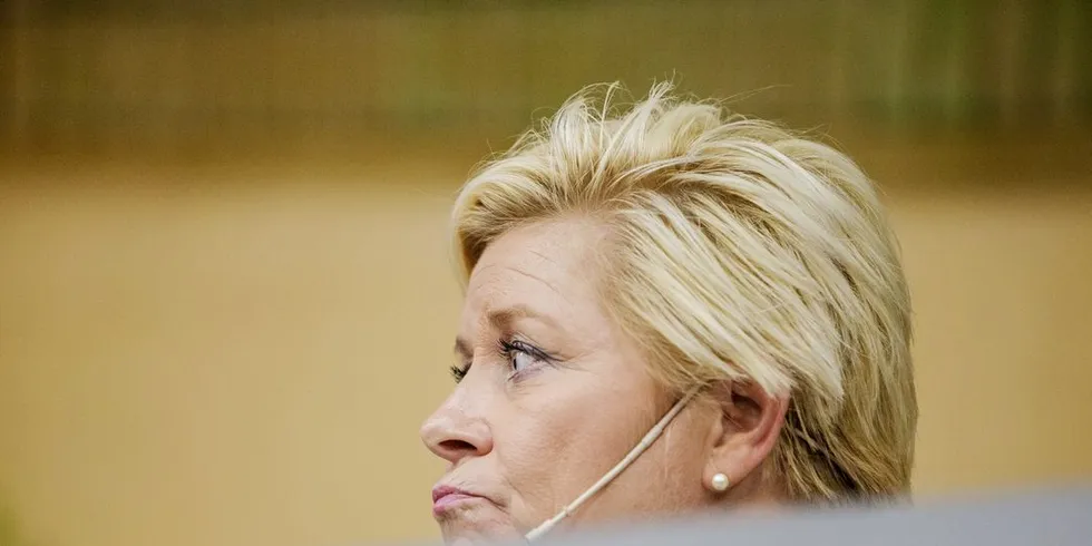 Finansminister Siv Jensen holder pressekonferanse i forbindelse med fremleggingen av Statsbudsjettet for 2016. Foto: Fredrik Bjerknes, DN.