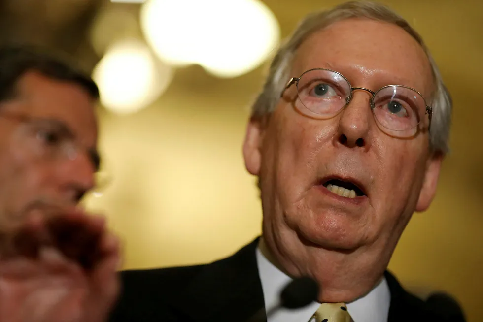 Majoritetsleder i Senatet Mitch McConnell opplyser at det skal stemmes over Obamacare neste uke. Foto: Aaron P. Bernstein/Reuters/NTB scanpix