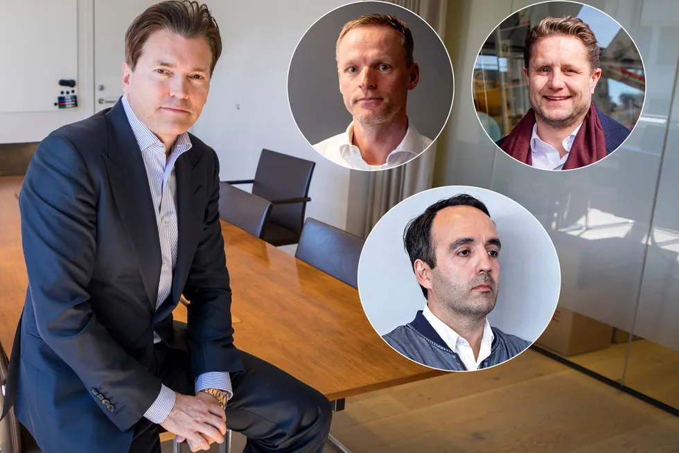 Arne Fredly (t.v), Ketil Skorstad (innfelt, venstre), Kristian Lundkvist (innfelt høyre) og Fredrik D. Sneve er fire av medlemmene i en investorgruppe som vil ta over Axxis Geo Solutions. Nå har gruppen jekket opp summen de er villige til å skyte inn i selskapet.
