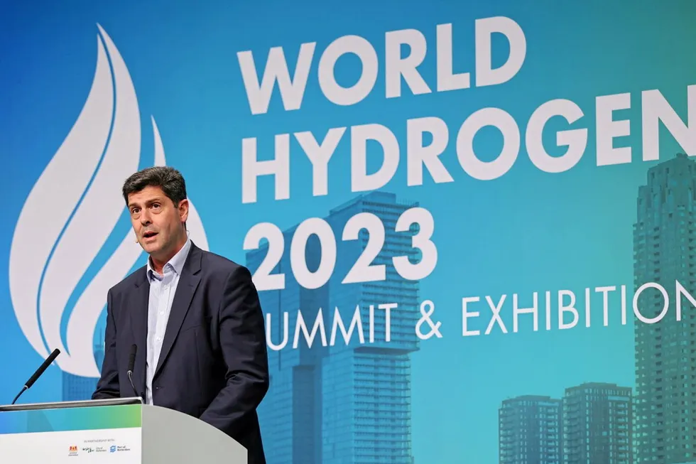 Felipe Arbelaez, senior vice president for hydrogen and CCS, speaking at the World Hydrogen Summit in Rotterdam on Wednesday.