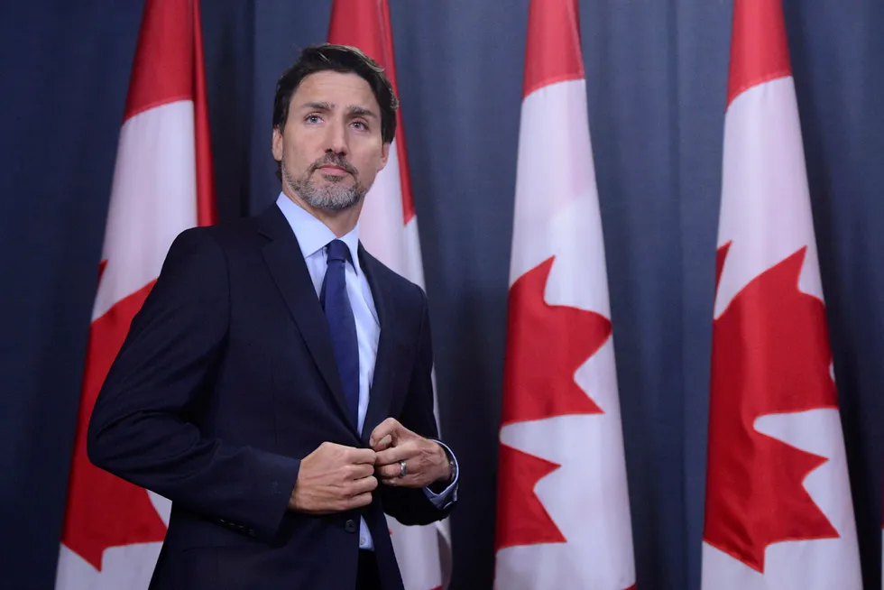 Canadias statsminister Justin Trudeau på pressekonferansen i Ottawa onsdag kveld.