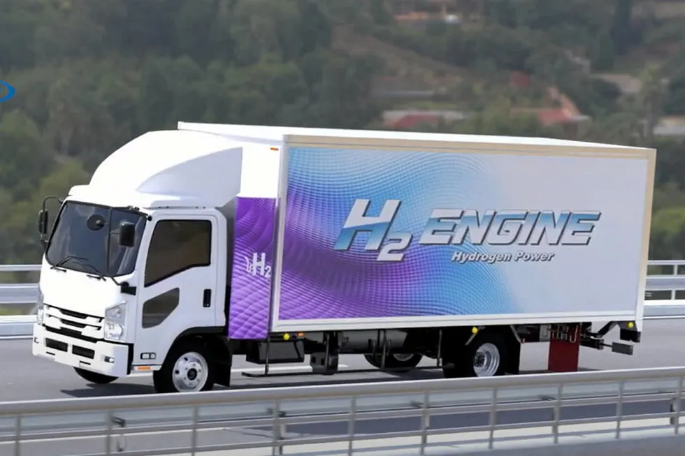 A rendering of the hydrogen-powered truck on Tokyo roads.
