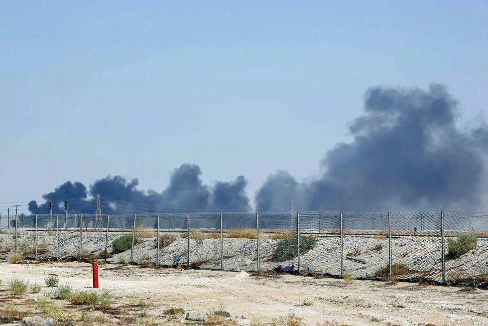 Iranian attack: smoke billows from a Saudi Aramco oil facility in Abqaiq in Saudi Arabia's eastern province last September
