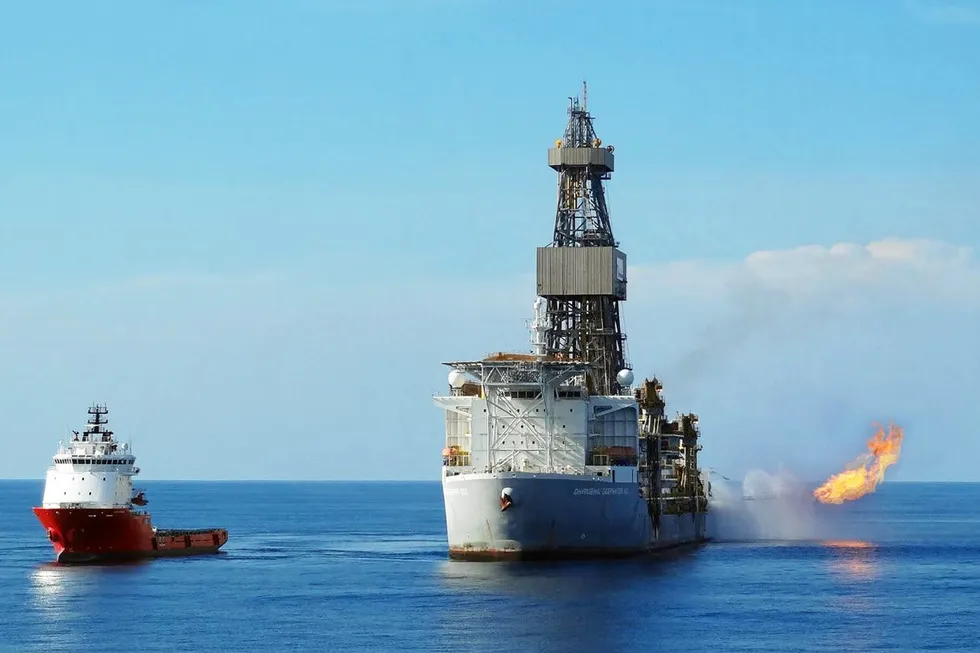 Better times: the drillship Dhirubhai Deepwater KG2 in Block A-6 in 2018