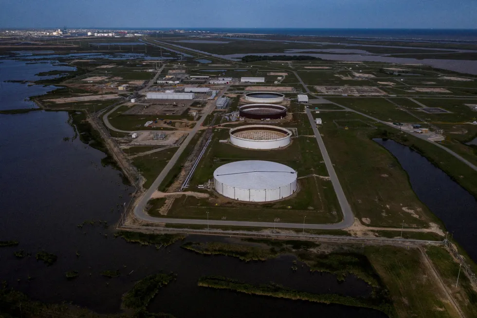Release: the Bryan Mound Strategic Petroleum Reserve, an oil storage facility, is seen in this aerial photograph over Freeport, Texas