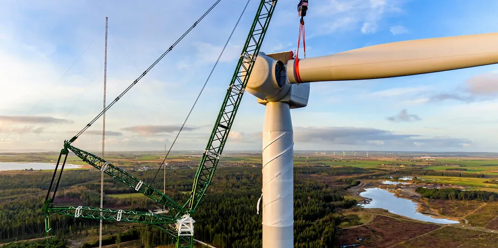 Siemens Gamesa's 11MW prototype during installation at the Danish national wind test site in Osterild