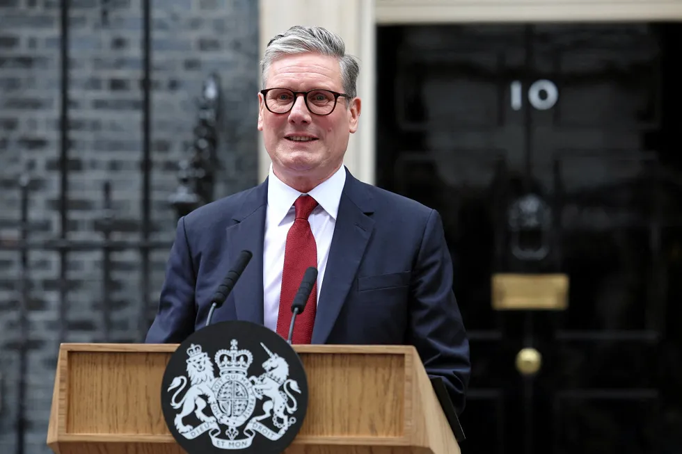 Newly elected UK prime minister Sir Keir Starmer outside Number 10 Downing Street.