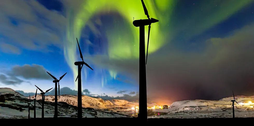 Wind Farm And Northern Lights Aurora Borealis . Northern |Lights.