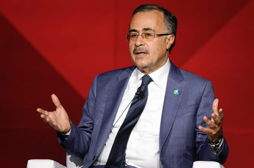 Amin Nasser, chief executive of Saudi Aramco, takes part in a panel discussion at the World Petroleum Congress in Calgary, Alberta, Canada, on 18 September 2023.
