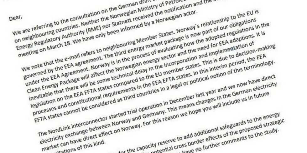 Departementet for økonomi og energi i Tyskland glemte å invitere Norge til møte om strategiske reserver i kraftmarkedet.