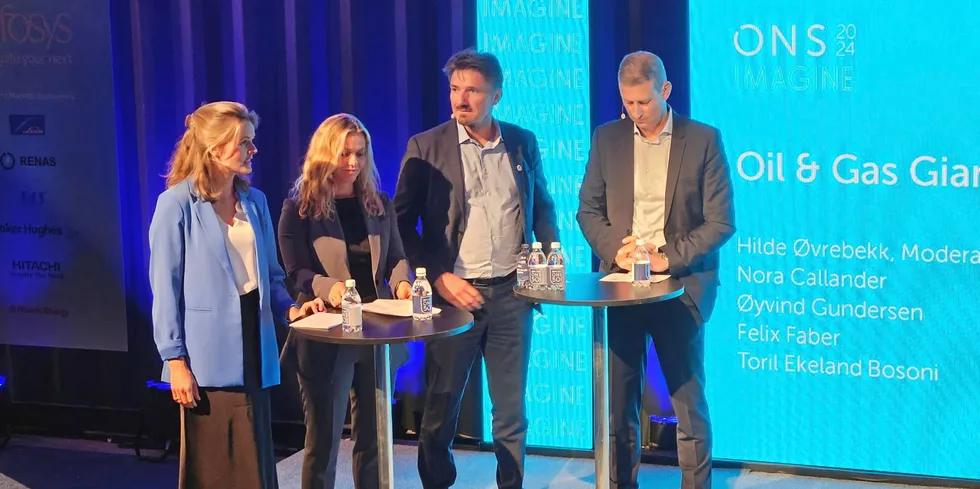 From left to right: Equinor’s Nora Callander; Toril Bosoni, of the IEA, Oyvind Gundersen of TotalEnergies; Felix Faber of Shell