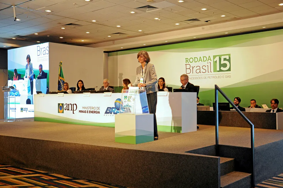 Centre stage: ExxonMobil Brazil president Carla Lacerda submits an offer during Brazil's Round 15