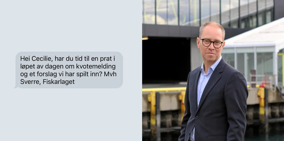 Generalsektretær Sverre Johansen sendte SMS til daværende fiskeri- og havminister Cecilie Myrseth om politikkforslag til bruken av ubenyttet tredjelandskvote.