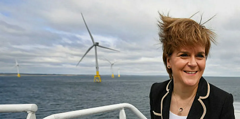 First Minister of Scotland Nicola Sturgeon at the opening of the European Offshore Wind Deployment Centre off Aberdeen, Scotland