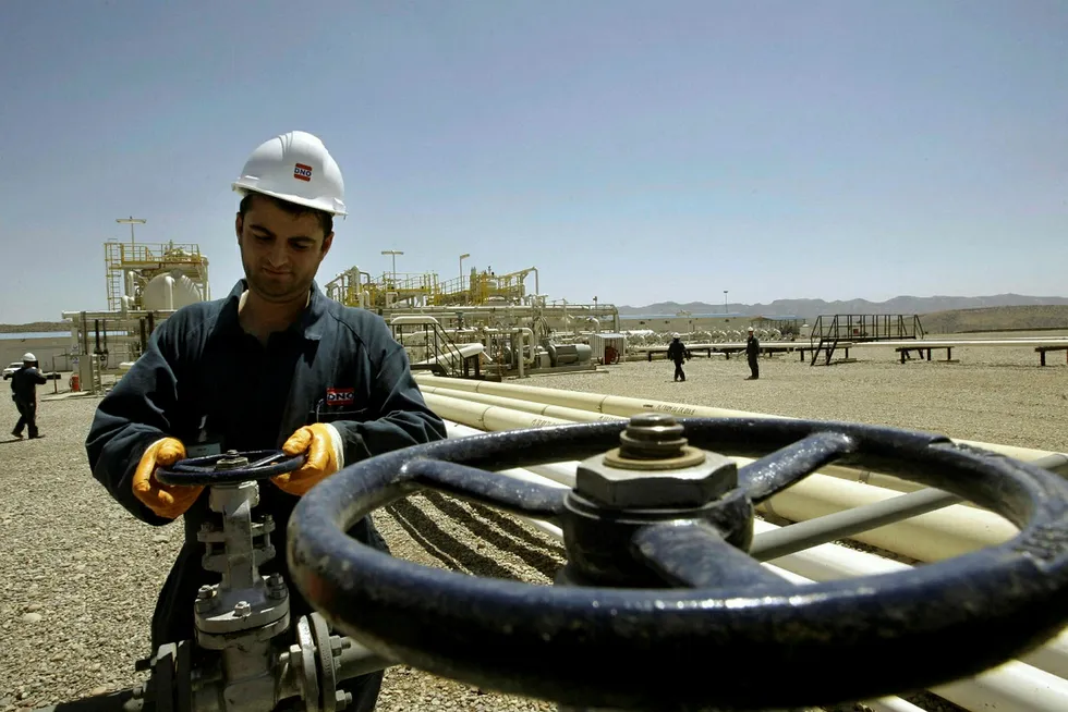 A worker is seen at the Tawke oil refinery near the village of Zacho, in the autonomous Iraqi region of Kurdistan