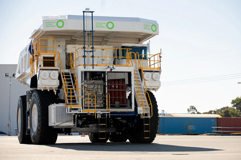 Fortescue Metals Group's first hydrogen-powered haul truck, built by Fortescue Future Industries.