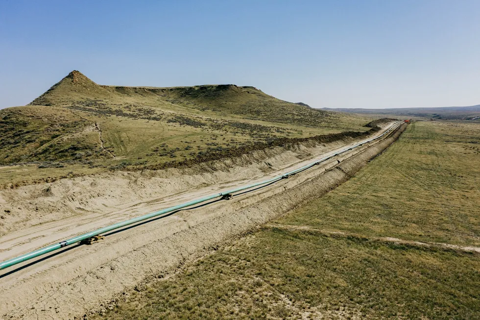 Carbon dioxide pipeline: Denbury has pipelines for transporting carbon dioxide around the US, this one pictured is in Montana, with miles laid in the US Gulf Coast
