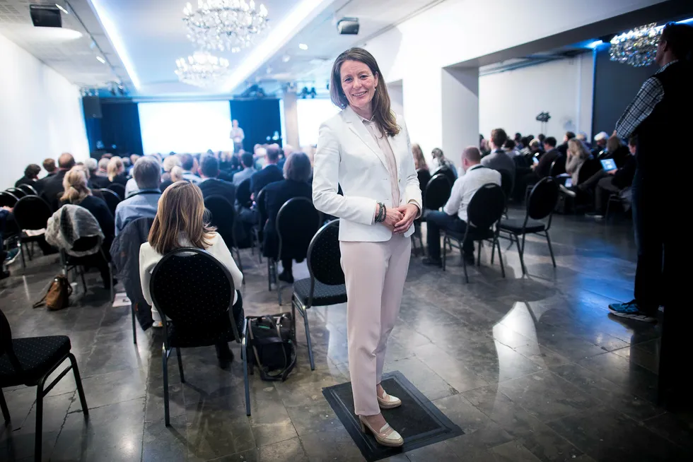 Kathrine Myhre, administrerende direktør i Oslo Medtech sier den avgjørende første kunden er vanskelig å få i Norge for helseteknologiselskaper. Her på DNs konferanse om helseteknologi. Foto: Gunnar Blöndal