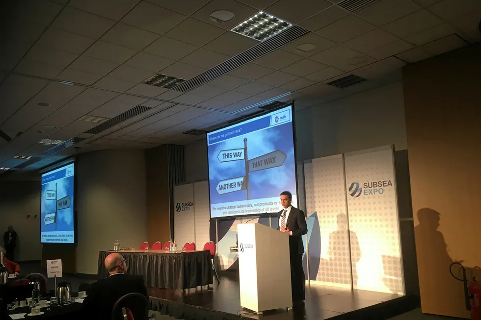 Mike Backus, vice president of operations at Nexen speaking at the Subsea Expo conference in Aberdeen