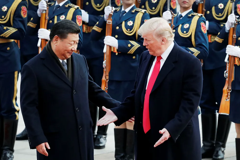 Planen er at presidentene Donald Trump og Xi Jinping skal møtes under G20-møtet i Buenos Aires i neste uke. Det er stor nervøsitet foran toppmøtet. Her fra et tidligere møte i Beijing.