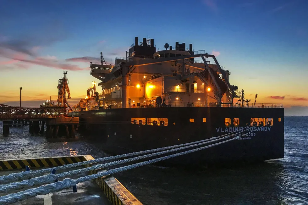 Payback time: the Vladimir Rusanov liquefied natural gas carrier with a cargo from Yamal LNG project at a terminal in Nantong city in eastern China.