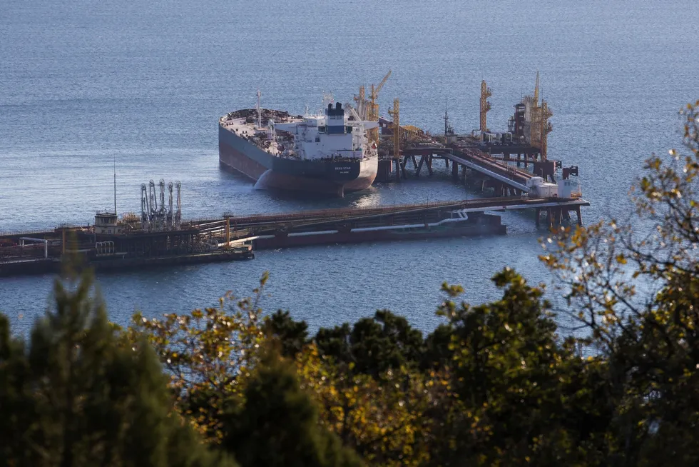 Oil lifeline: an oil tanker moored at the Sheskharis oil export terminal in the Russian Black Sea port of Novorossiysk.