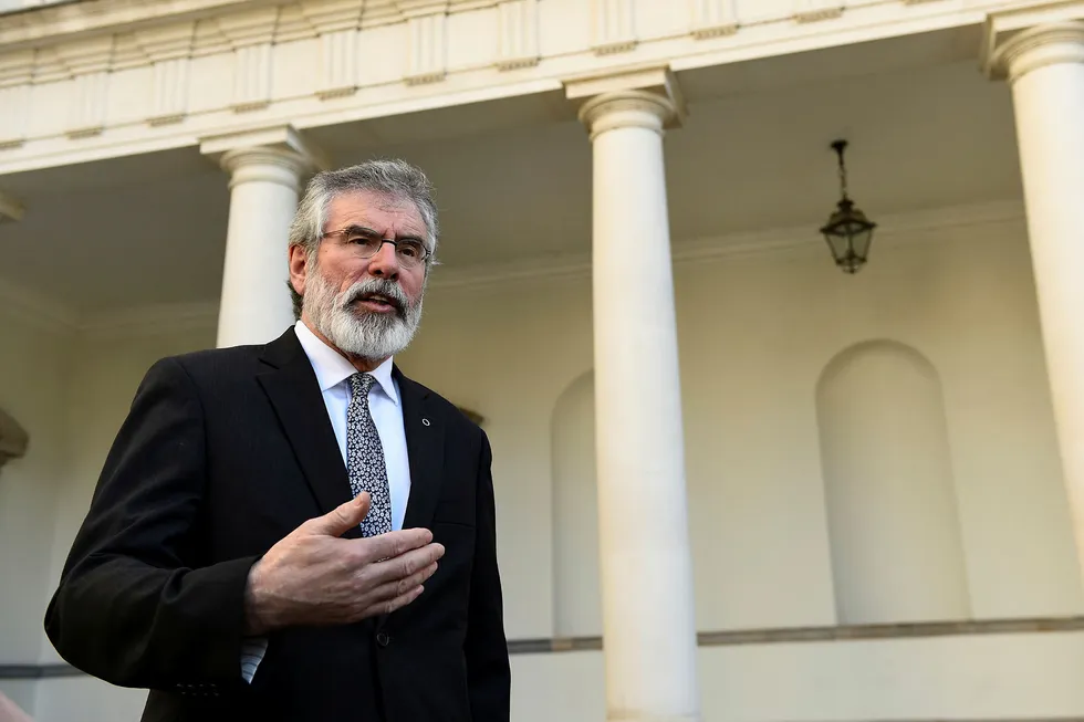 Sinn Fein president Gerry Adams mener et forent Irland er oppnåelig etter det siste valget. Foto: CLODAGH KILCOYNE/Reuters/NTB Scanpix.