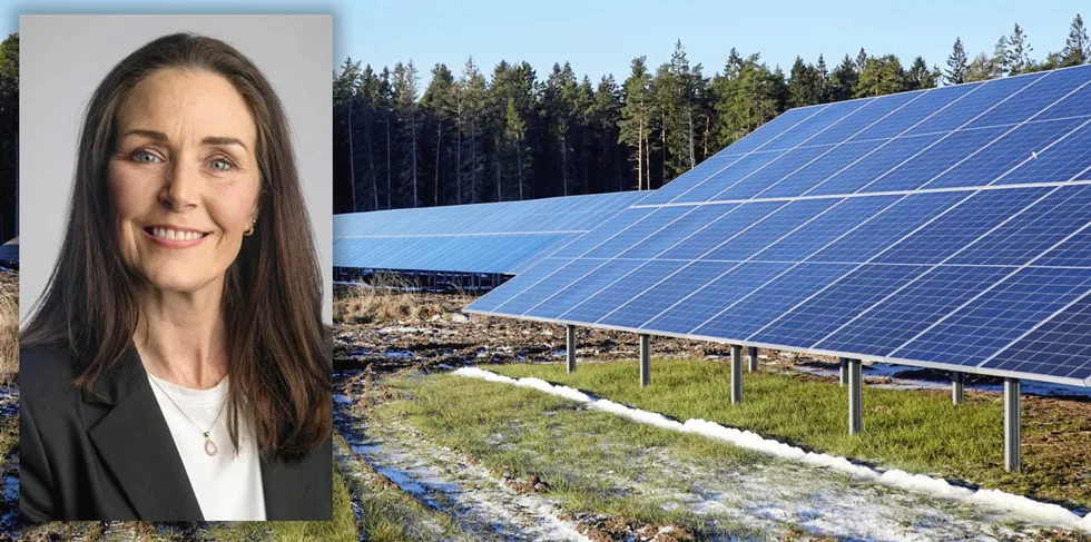 Henja solpark og Kari Skeidsvoll Moe, konserndirektør for fornybar portefølje og vekst i Aneo
