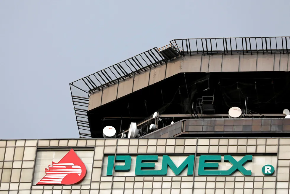 Strong results: the Pemex logo is seen at its headquarters in Mexico City