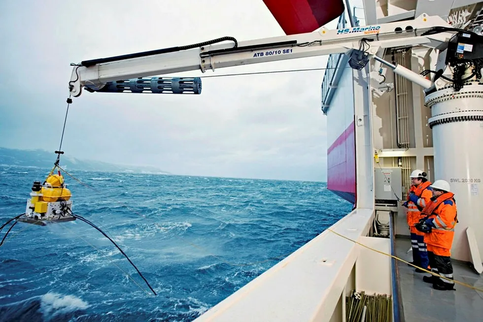 Survey job: a receiver being deployed from an EMGS vessel