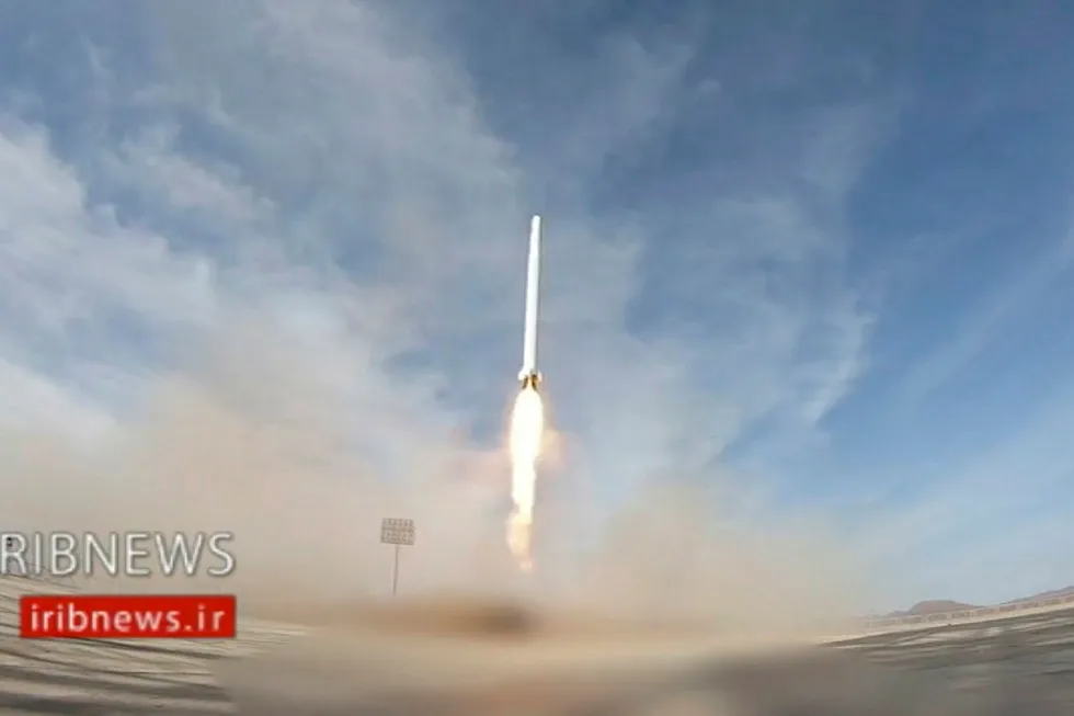 Satellite launch: a video still shows an Iranian rocket carrying a satellite being launched this week from an undisclosed site, believed to be in Iran's Semnan province