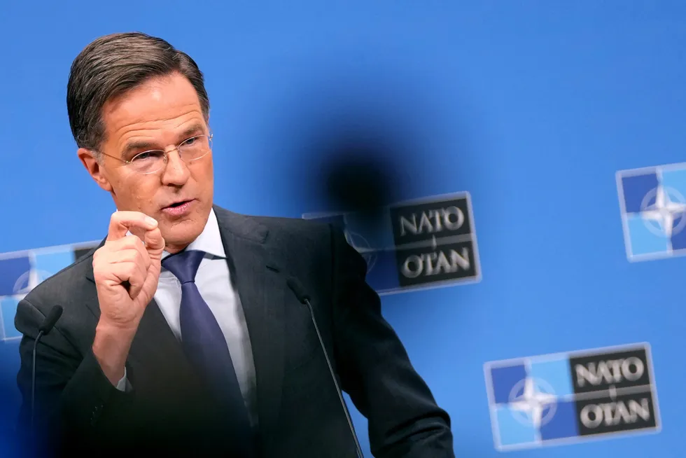 Natos generalsekretær Mark Rutte. Her fra en pressekonferanse under NATO-toppmøtet tidligere i desember.