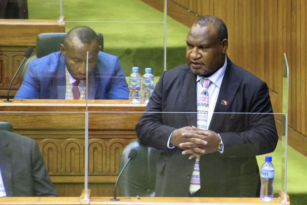 Re-elected: Papua New Guinea’s Prime Minister James Marape speaks in parliament after he was sworn in for his second term as prime minister in Port Moresby on 9 August