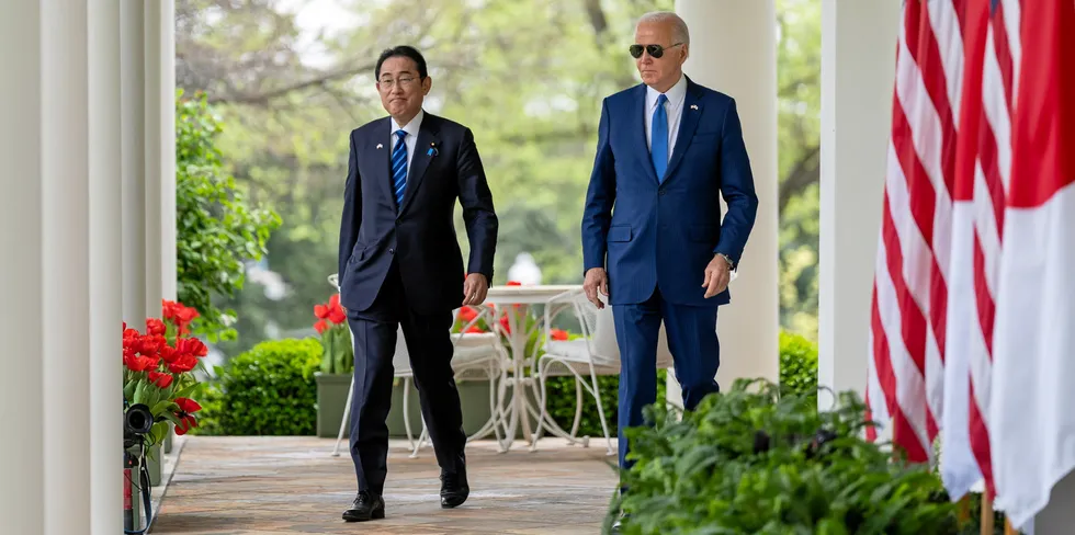 Japan’s Prime Minister Fumio Kishida and President Joe Biden at the White House.