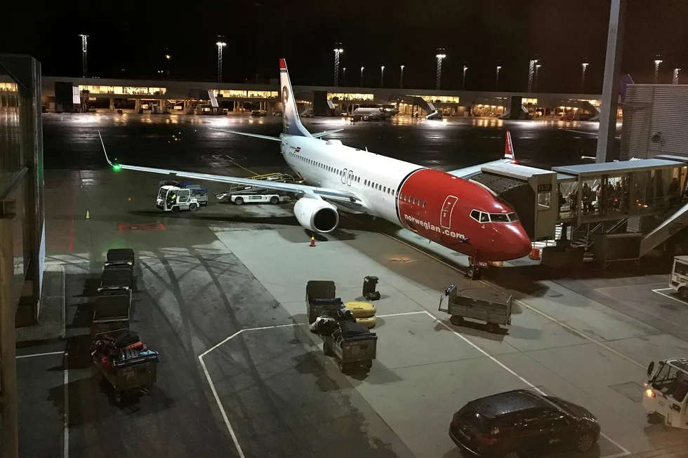 Et Norwegian-fly på Oslo lufthavn Gardermoen. Foto: Mona Pedersen