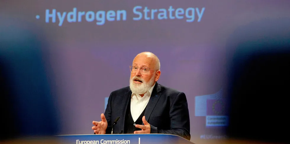 Frans Timmermans unveiling the EU's clean hydrogen strategy in July 2020.