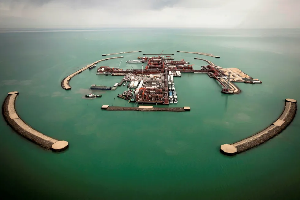 Artificial islands: an aerial view of the Kashagan offshore oilfield in the Caspian sea