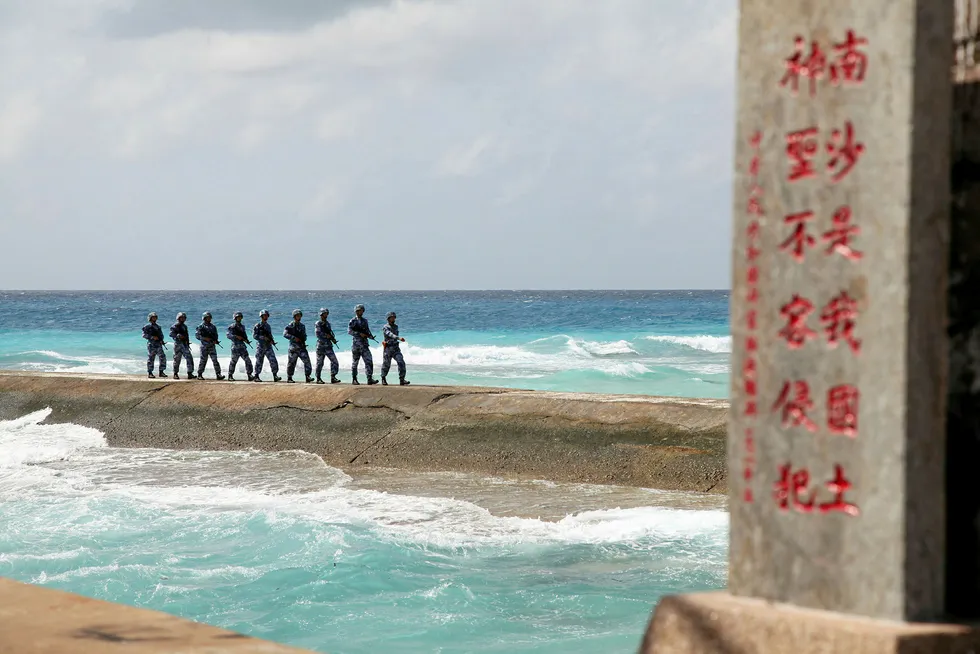 Dispute: Chinese troops patrol in the Spratly (Nansha) Islands