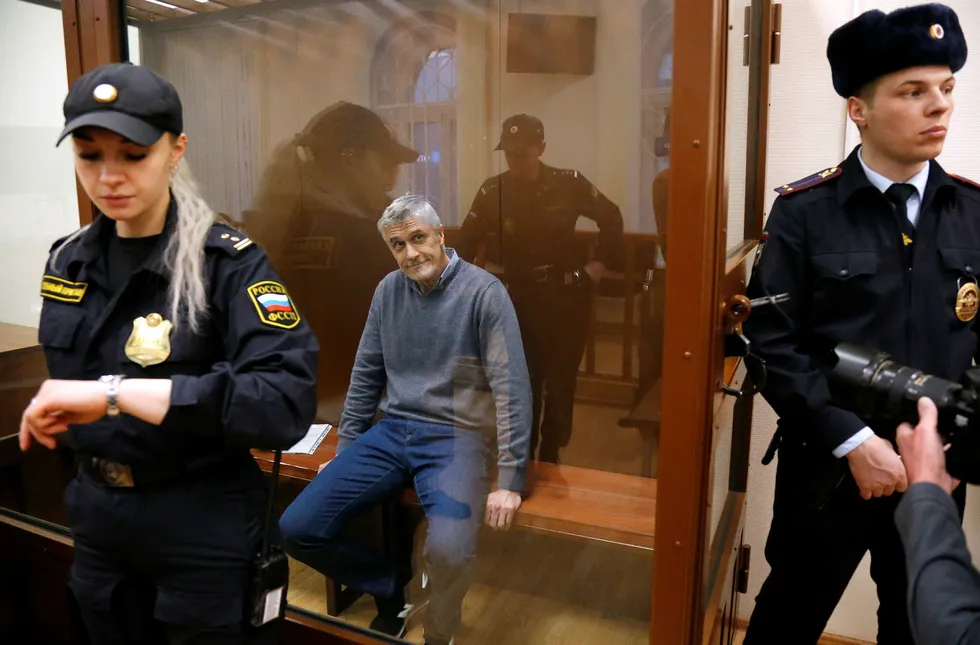 Den amerikanske investoren Michael Calvey under fengslingsmøtet i Moskva rett før helgen, der han ble dømt til å sitte minst to måneder i varetekt.