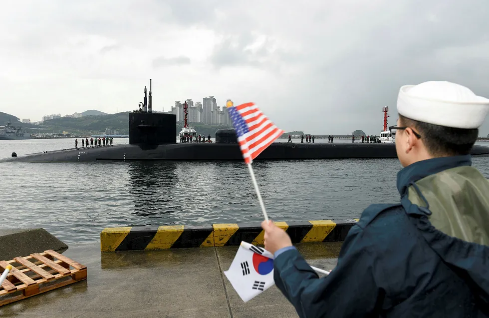 Atomubåten USS Michigan har nettopp ankommet Busan i Sør-Korea Foto: . Jermaine Ralliford/Courtesy U.S. Navy/Reuters/NTB scanpix