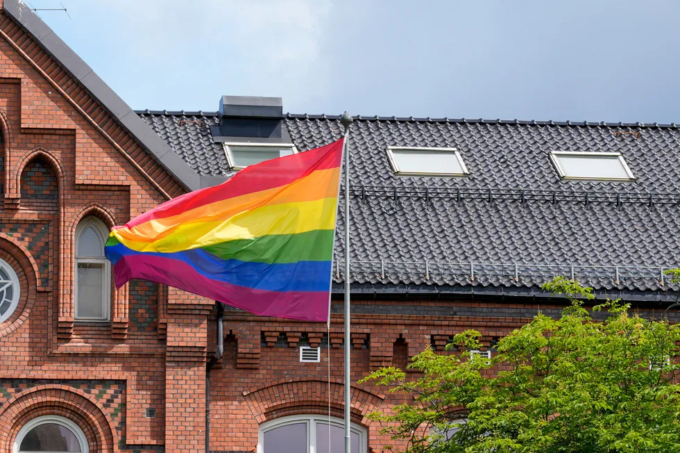 Pride-flagg på Vålerenga skole i Oslo.