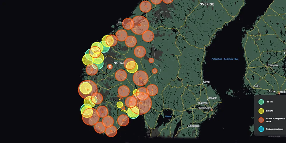 WattApp viser at det per i dag er 682 lokasjoner i Norge hvor det er ledig trafokapasitet på mer enn 1 MW. De fleste er under 5 MW.