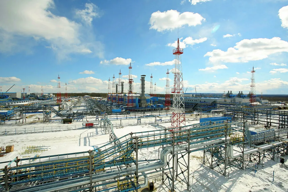 Gas source: processing facilities and power generating units at the Chayanda gas field in East Siberia, Russia