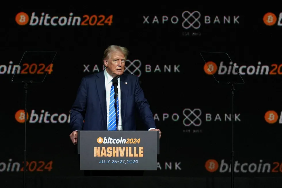 Presidentkandidat Donald Trump held tale på Bitcoin 2024-konferansen i Nashville 27. juli.