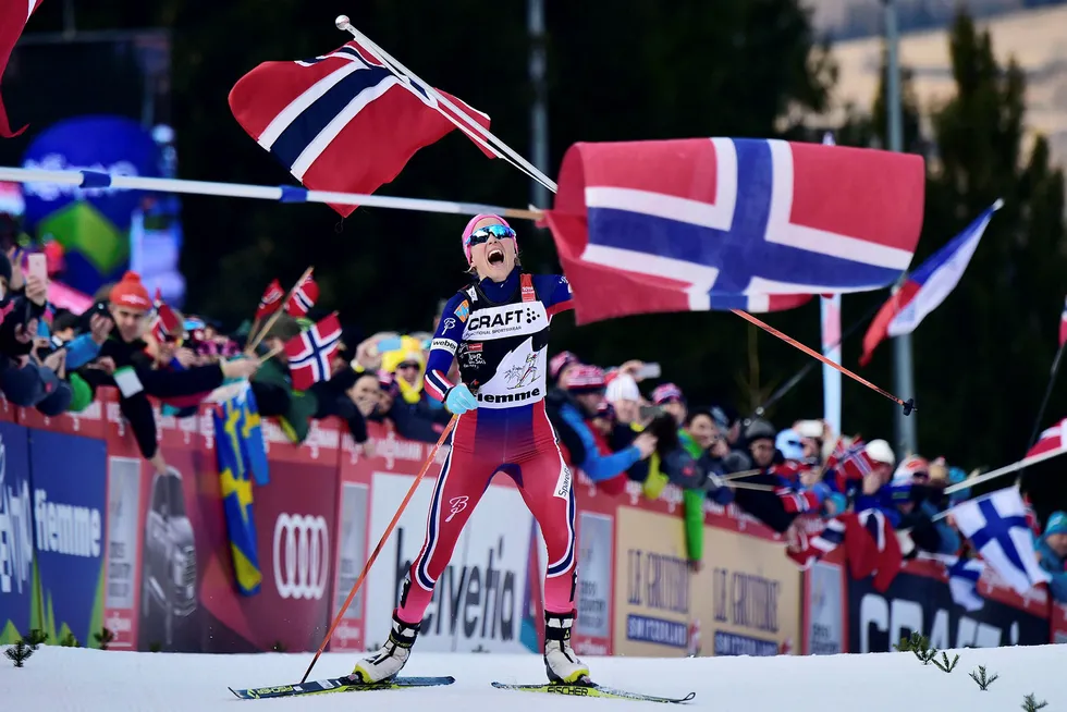 Therese Johaug ble dømt til 18 måneders utestengelse og mister OL i Sør-Korea i 2018. Her fra triumfen i Tour de Ski i 2016. Foto: Giuseppe Cacace/AFP/NTB Scanpix